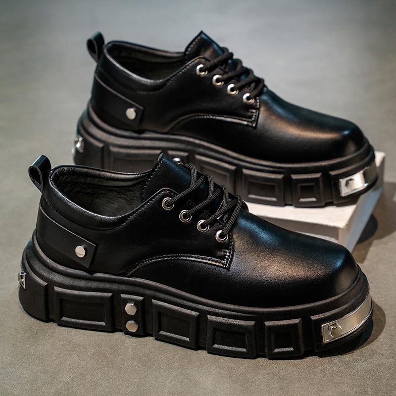 Trendy  New Spring Autumn Ins European Style Cropped Studded Metal Leather Shoes Niche Couple Large Head Shoes Casual Shoes