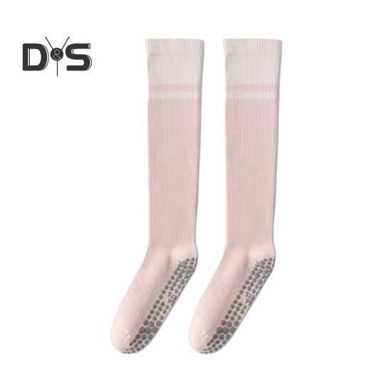 1 Pair Women Sport Stockings Elastic Cycling Knee Socks Anti-slip Arch Support Silicone Bottom Contrast Color Stockings for Yoga Pilates Dance
