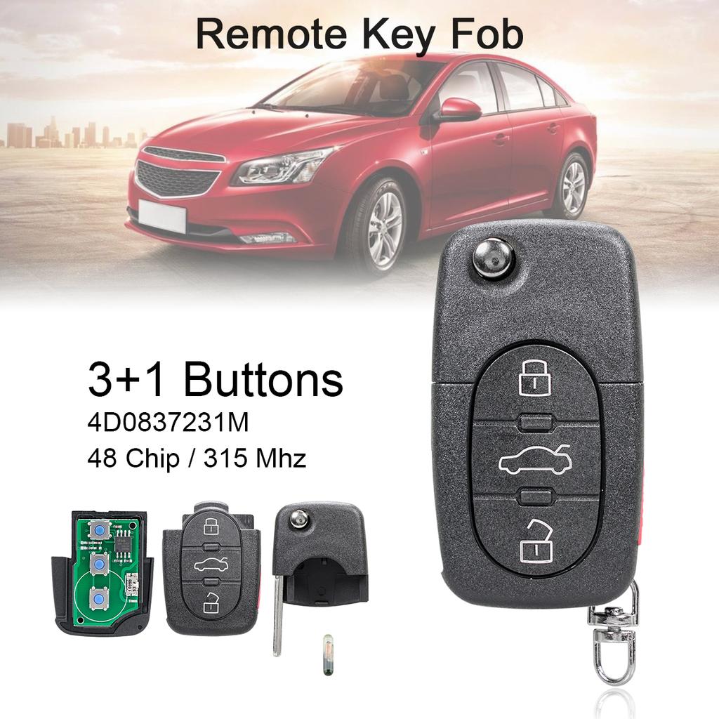 315Mhz 3+1Buttons Car Remote Key with ID48 Chip /4D0837231M Fit for A4 / S4 / A6 / A8 / TT 1997-2005
