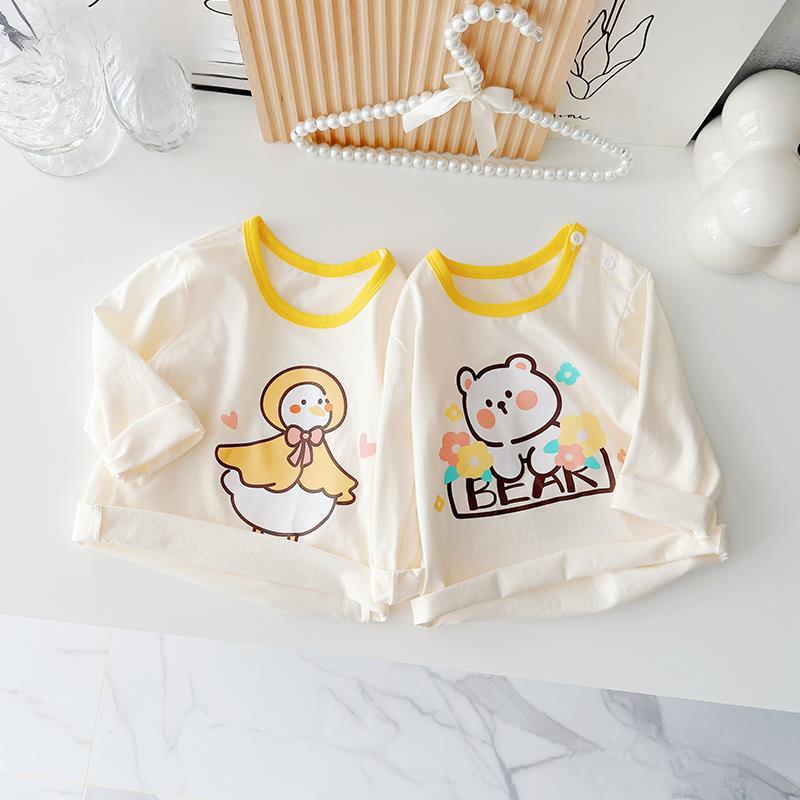 Футболка с длинными рукавами из чистого хлопка для девочек, нижняя одежда для мальчиков, осенняя одежда, детские осенние пижамные топы