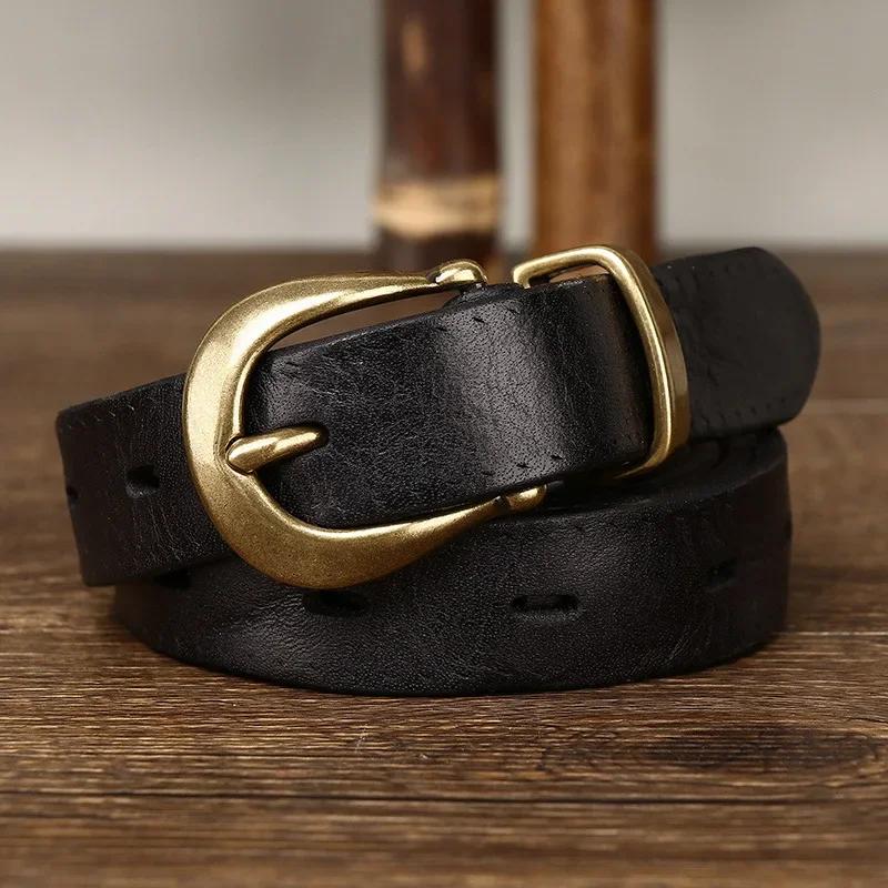 2.3 см чистая коровья кожа высокого качества натуральная кожа ремни для женщин медная пряжка модный винтажный женский тонкий ремень джинсы ковбойские чинтос