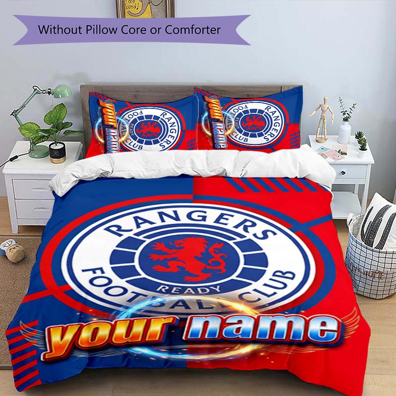 3pcs Glasgow Rangers Cover Set - Personalized Name, HD Printed Bedding with 1 Cover and 2 Pillowcases - Perfect for Home Decor, Easy Care