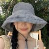 Casual Plaid Sun Hats Summer Fisherman Hat New Drawstring Bucket Hats Outdoor
