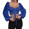 Ladies Casual Solid Color Square Neck Pullover Mesh Splicing Sexy Fashion Top