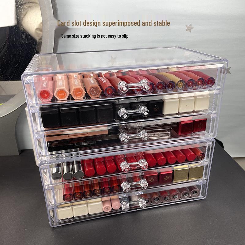 Acrylic Makeup Organizer: Dustproof Lipstick, Lip Gloss, and Eyeshadow Storage Box with Desktop Drawers