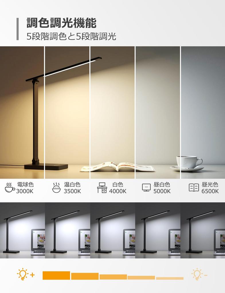 Lepro LED Desk Lamp, Eye-Friendly, with DC Adapter, 750lm Ultra-Bright, Stylish Table Lamp [5 Color Temperature and Brightness Settings, Dimmable, Tou