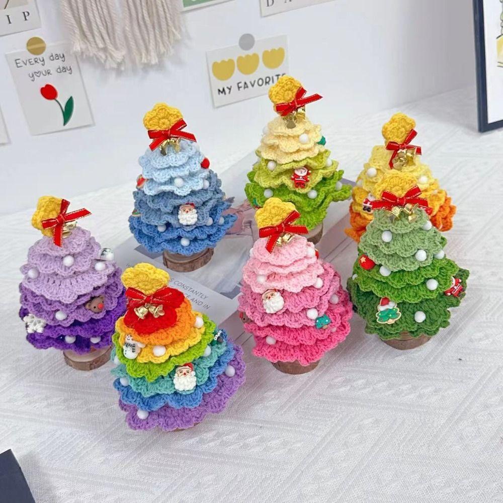 Finished Crochet Christmas Tree Decor Handmade Artificial Knitted Tabletop Ornament  Christmas Day