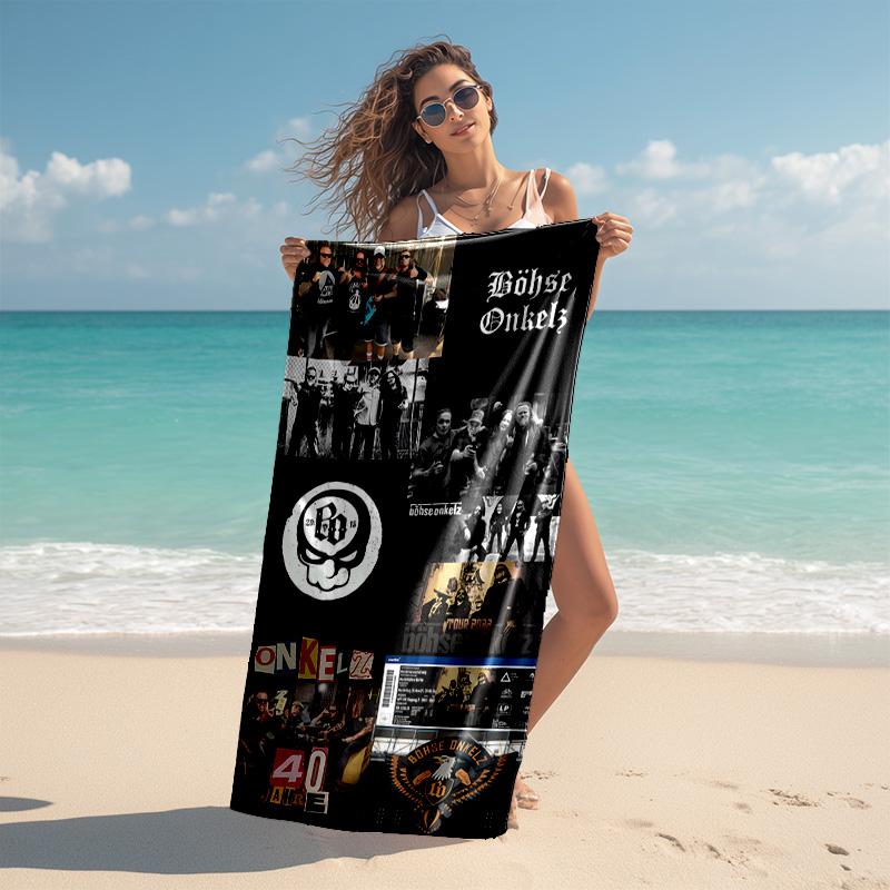 proof beach towel with Böhse Onkelz band pattern - soft,absorbent,quick-drying,machine washable - perfect for swimming,camping,bathing
