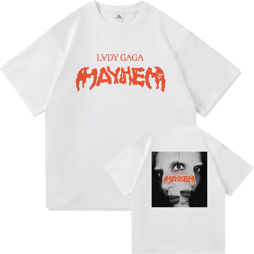 Футболка Lady Gaga Mayhem 2025 Новый Альбом Мода Мужская Летняя Ретро Харадзюку Высококачественная Одежда Хлопок Фан Футболка