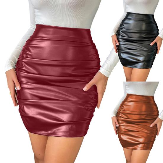 Женская юбка-футляр из искусственной кожи с высокой талией, плиссированная молния, сплошной цвет, гладкая дышащая клубная одежда, облегающая узкая женская вечерние мини-юбка
