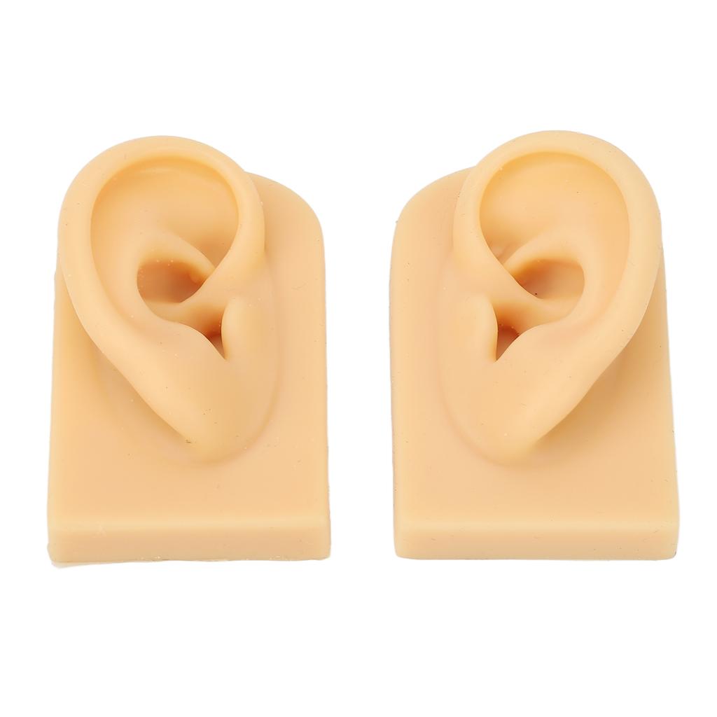 1 Pair Silicone Ear Model Light Skin Color Piercing Practice 3D Ear Model for Acupuncture Training