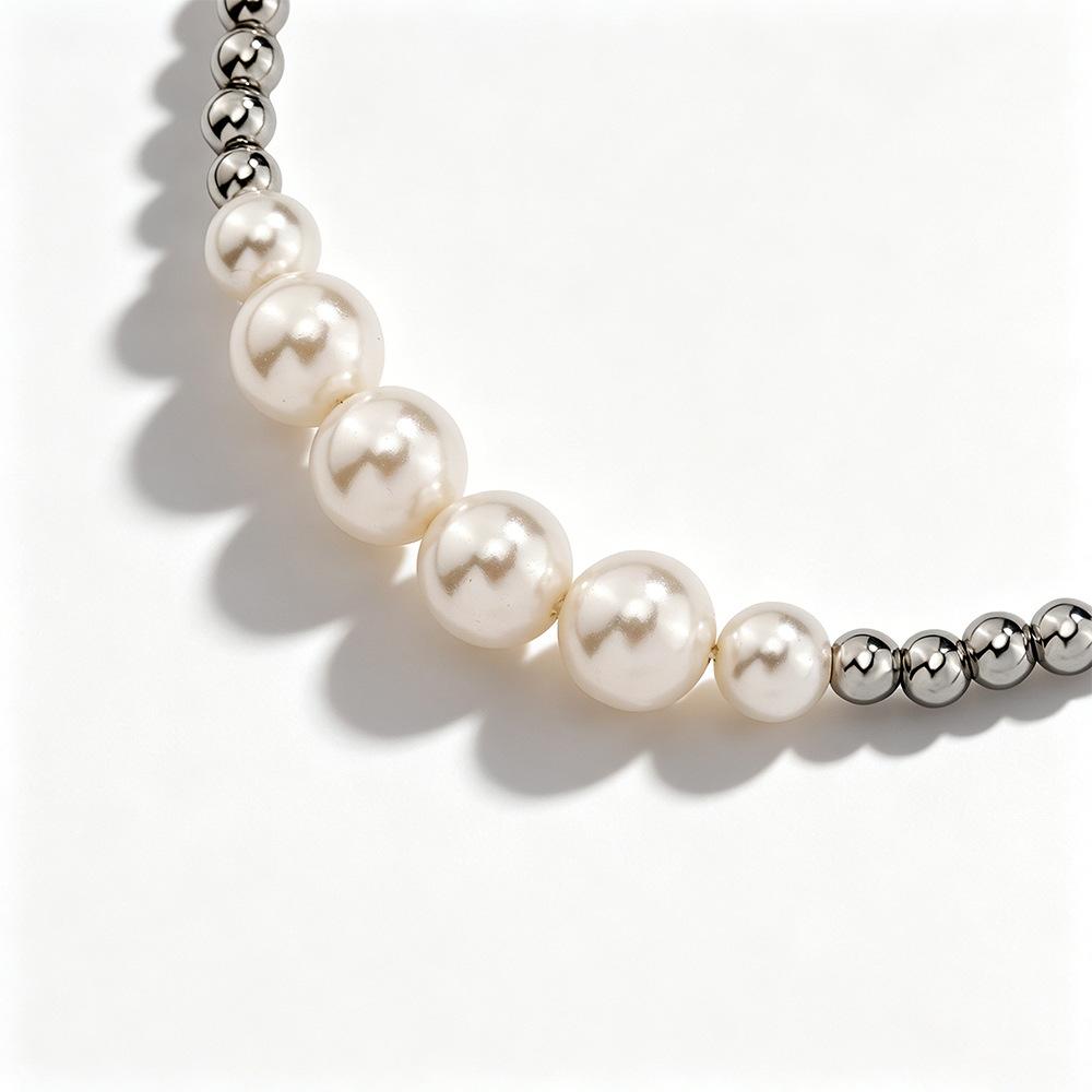 Simple Versatile Spliced Pearl Steel Bead Necklace Unisex Titanium Steel Light Luxury Sweater Chain Fashion Jewelry ODM