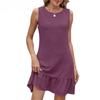 Women's Summer Solid Color Crew Neck Back Lace-up Sleeveless Vest Dress