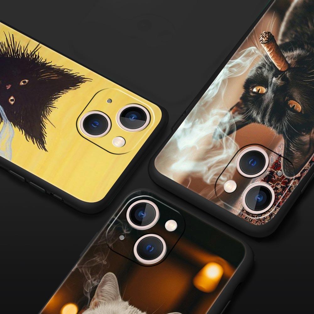Модный чехол-накладка для iPhone 17 16 15 14 13 12 11 Pro Max 17 Air Plus с рисунком курящего котенка, противоударный, из мягкого ТПУ