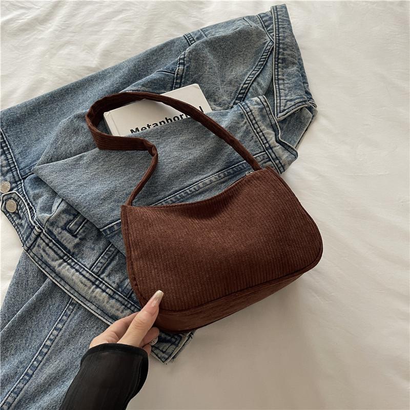 Women S Corduroy Baguette Bag Casual Solid Color Shoulder Handbag