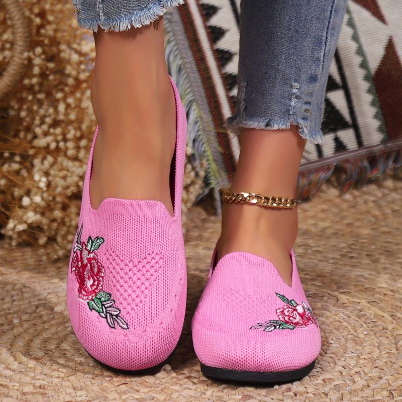 Женские дышащие вязаные туфли на плоской подошве с вышивкой, легкие слипоны на мягкой подошве, женские удобные нескользящие повседневные туфли