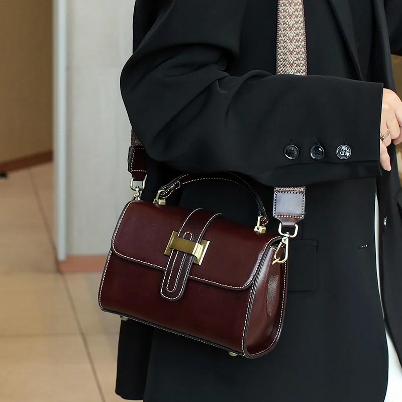 Genuine Leather Bag for Women Small Square Retro Crossbody Shoulder Bags Luxury