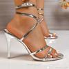 Золотые Серебряные Лакированные Босоножки на Высоком Каблуке Женские Босоножки с Перекрестными Ремешками на Тонком Каблуке для Вечеринок Большого Размера с Пряжкой на Щиколотке Обувь-Гладиаторы