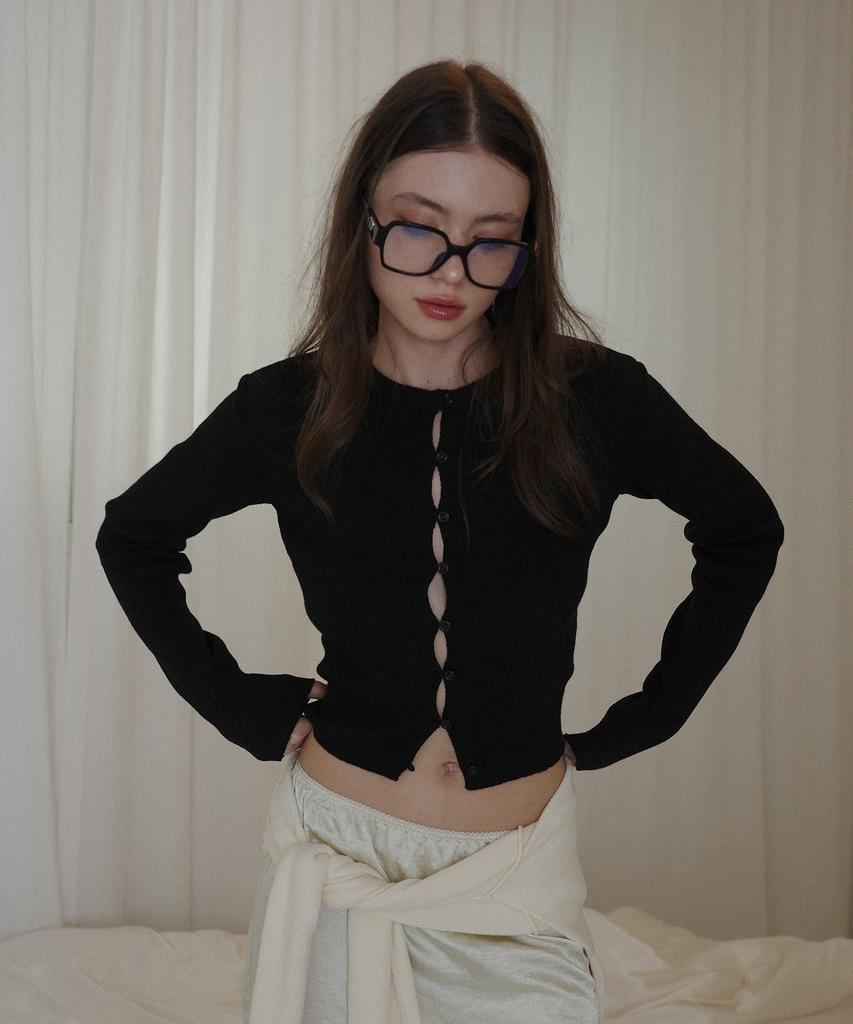 SALON DE YOHN Button Slit Cardigan_ Black