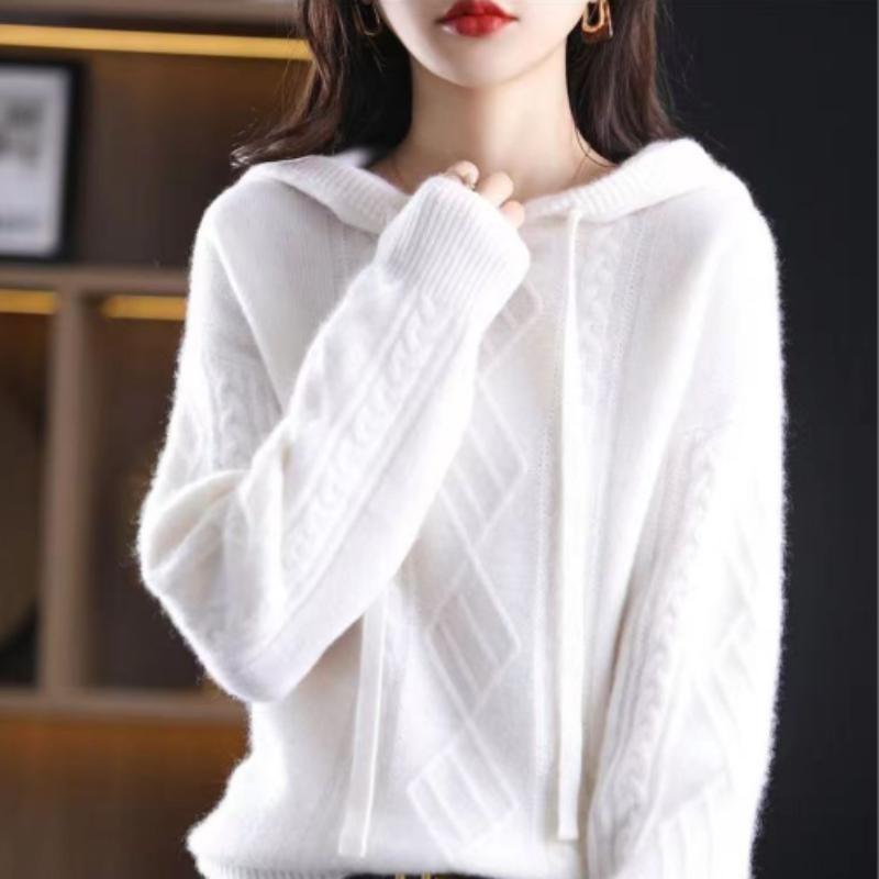 Женский свитер с капюшоном, толстовки с длинным рукавом, однотонный свитер с переплетением, свободный теплый свитер, джемпер