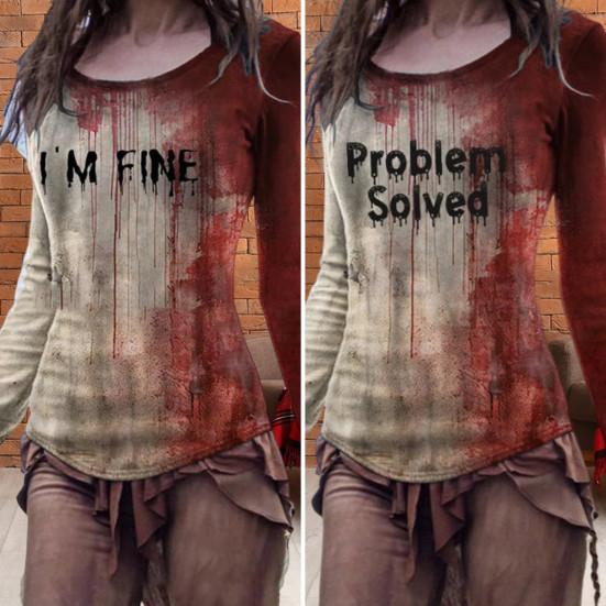 Женская футболка на Хэллоуин с круглым вырезом и длинным рукавом, рубашка ужасов с принтом крови, толстовка на Хэллоуин, легкие облегающие спортивные топы