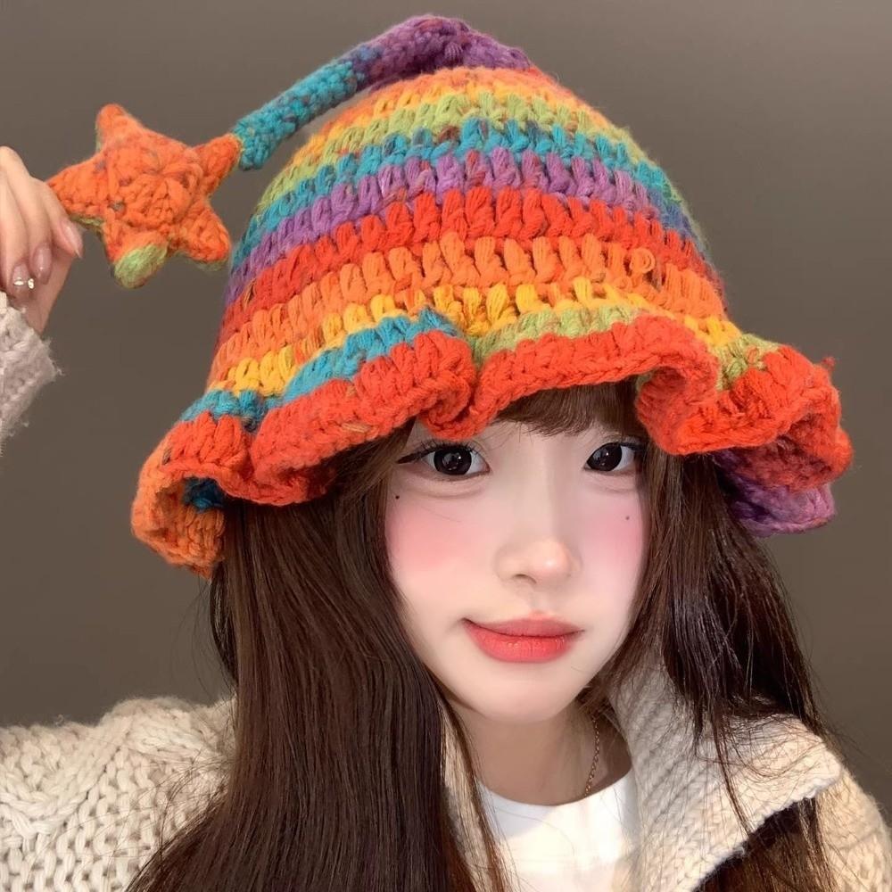 Hand-Crocheted Knitted Elf Hat Star Design Wizard Hat Cute Fairy Hat for Adult and Children