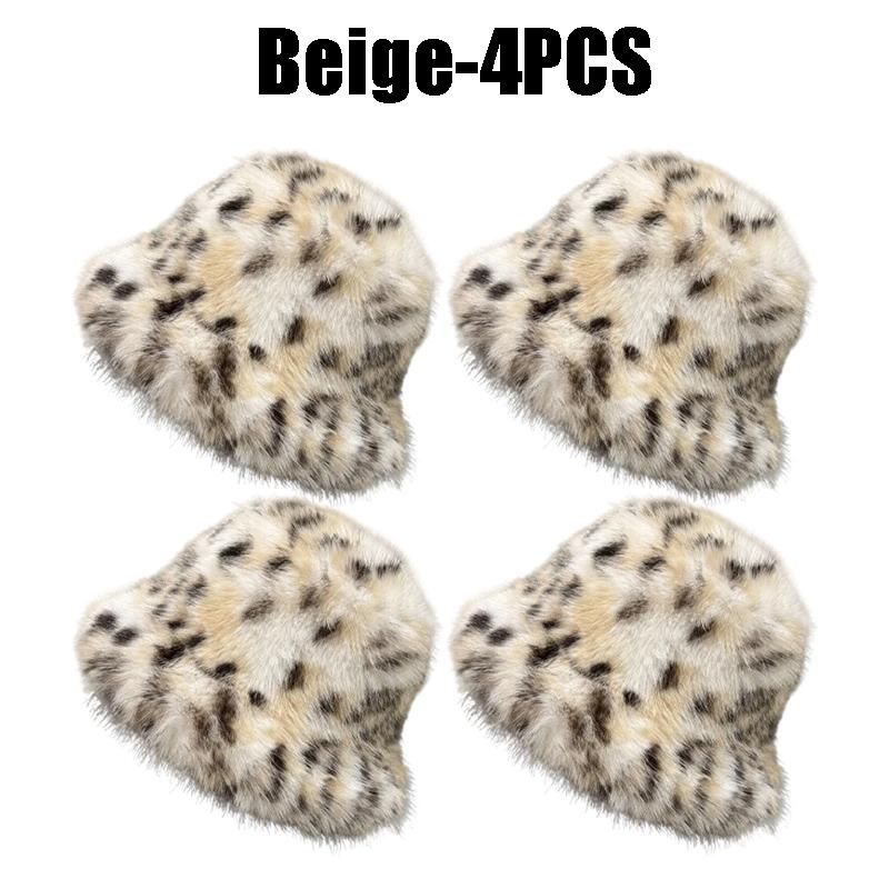 2025 Winter Puffy Faux Fur Bucket Hats Women Fashion Leopard Print Plush Sun Hats Thickened Warm Imitation Fur Panama