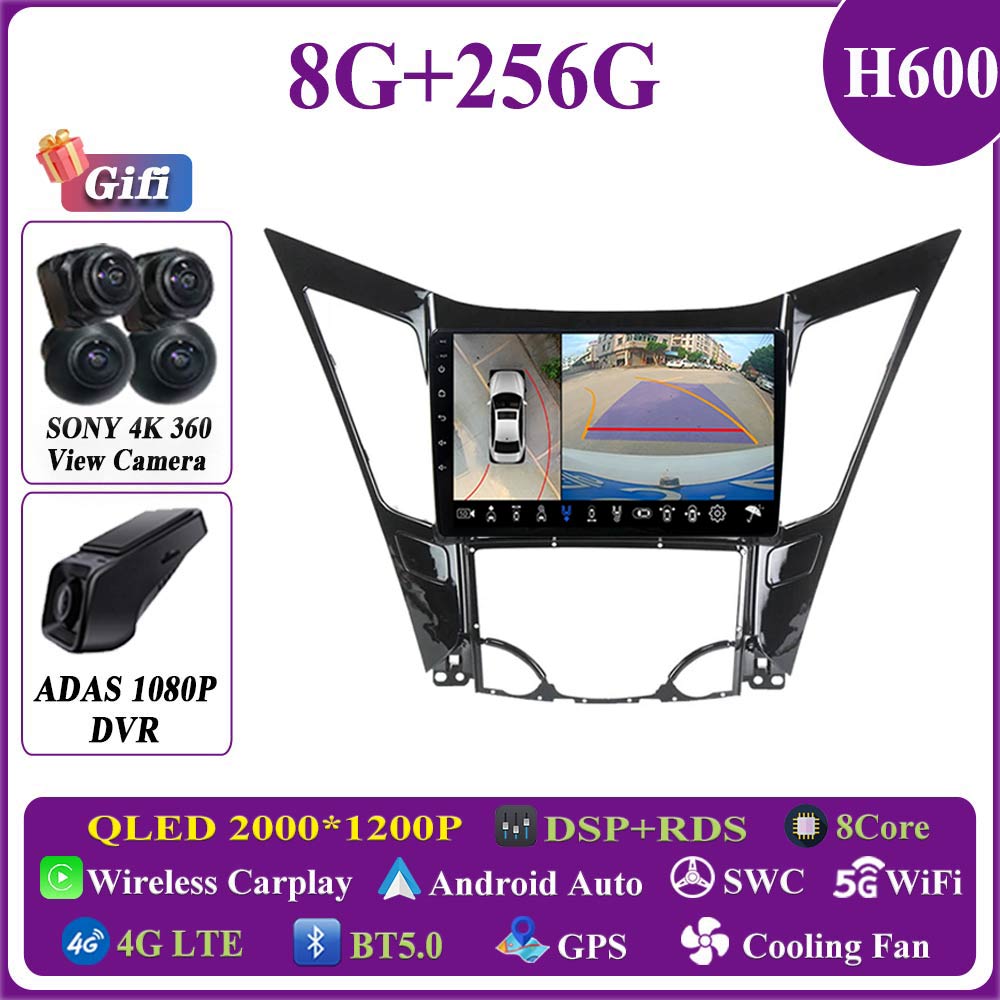 Android 16 pour Hyundai Sonata 6 YF 2009-2014, autoradio multimédia avec Carplay, GPS, lecteur DVD, caméra de tableau de bord, sans 2DIN