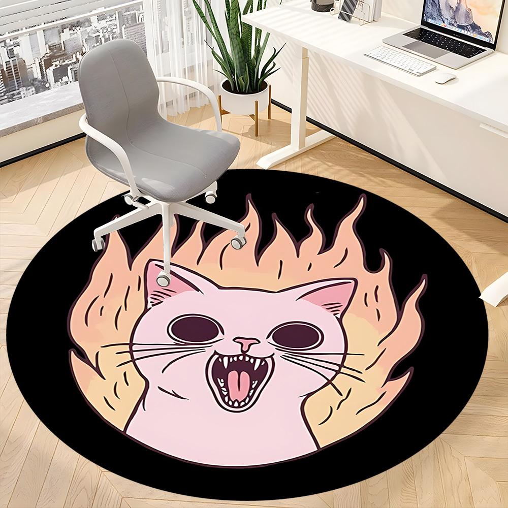 1pc Flaming Cat Office Round Area Rug,  Mat Suitable For Office, Under Office Chairs Bedroom Living Room Home Decor, Room Deco