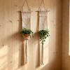 Braided Hanging Basket, Bohemian Wall Tapestry, Knotted Rope Tapestry, Plant Pot Holder Vase Basket for Living Room Nursery Decor