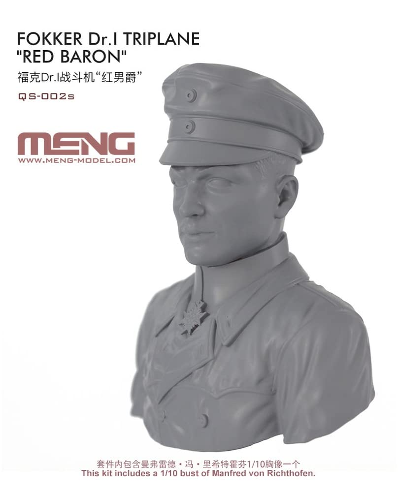 Meng Model 1/32 Немецкий истребитель Люфтваффе Fokker Dr.1 "Красный Барон", Пластиковая модель в наборе с фигурой-бюстом из смолы (Ограниченное производство для первого заказа) MQS-002