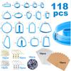 118Pcs Plastic Cutters Sets 18 Shapes Clay Cutters with Earring Hooks Jump Rings Clay Scrapers for Earring Jewelry