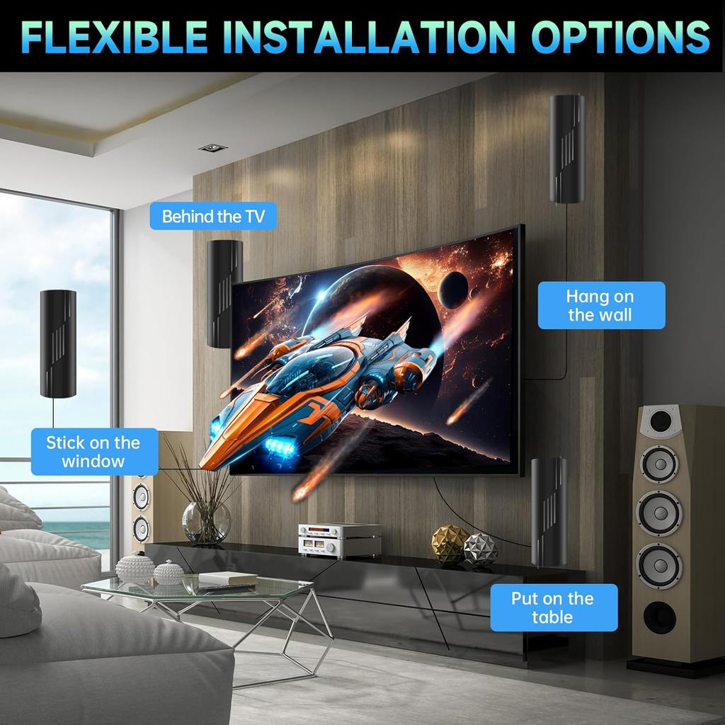 ТВ-антенна с дальностью приема более 2200 миль, обновленная цифровая антенна 2025 года для Smart TV и старых телевизоров, антенна HDTV для приема местных каналов в помещении и на улице с усилителем