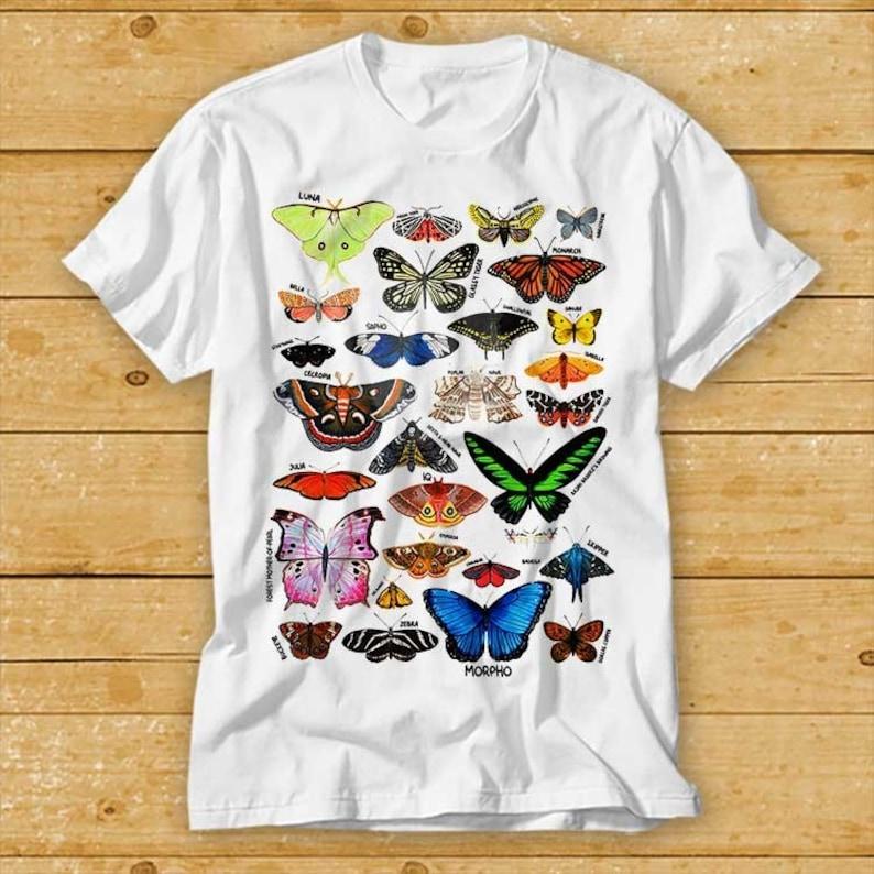 Футболка из 100% хлопка, 230 г/м², с бабочками, виды бабочек, животные, питомцы, крутой подарок, модный стиль, милое искусство, топ, футболка 2160