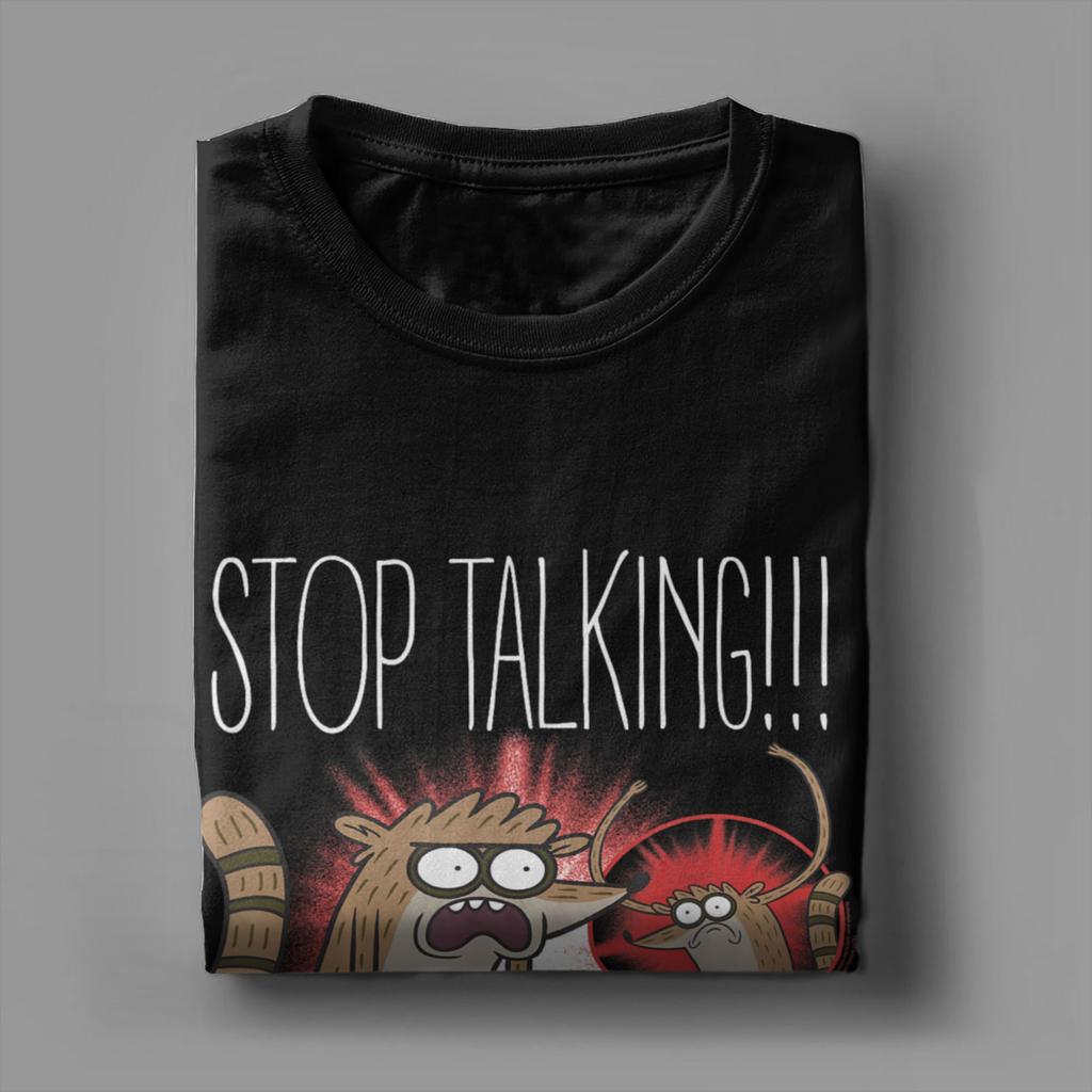 Regular Show Rigby Stop Talking Men T Shirts Hipster Tees Short Sleeve Round Collar TShirt Cotton Graphic Tops