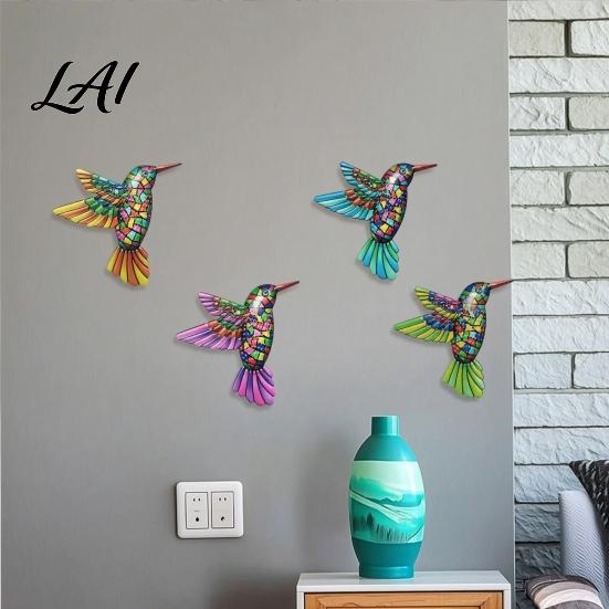 Outdoor Hanging Wall Sculpture Metal Hummingbird Art Decor Iron Colorful Bird Fence Decoration Minimalist Living Room Decor Ornaments for