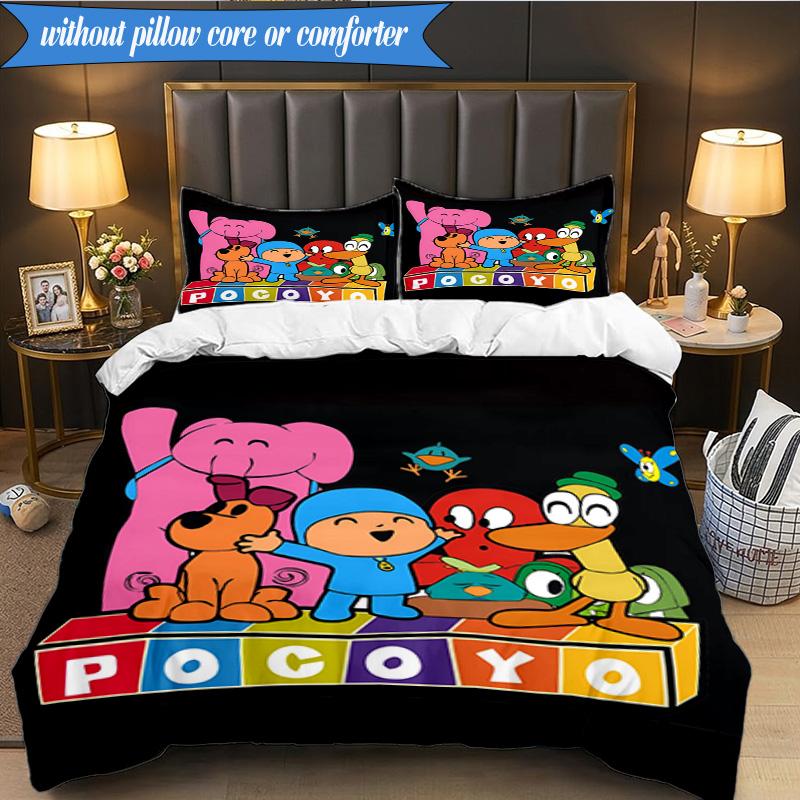 3PCS Pocoyo's Colorful Adventure Bedding Set 2D Printing (Includes 1 Duvet Cover + 2 Pillowcases Coreless), Bedroom decor,Fan gift