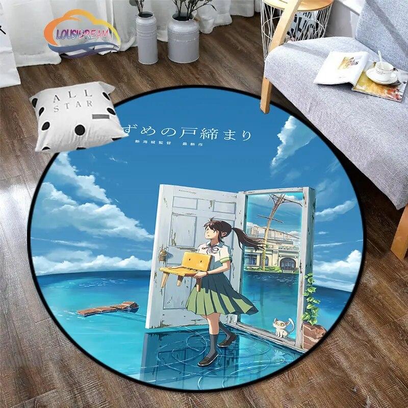Круглый ковер с рисунком аниме Suzume, декоративный круглый коврик с 3D принтом для детей или девочек, коврик для спальни, гостиной