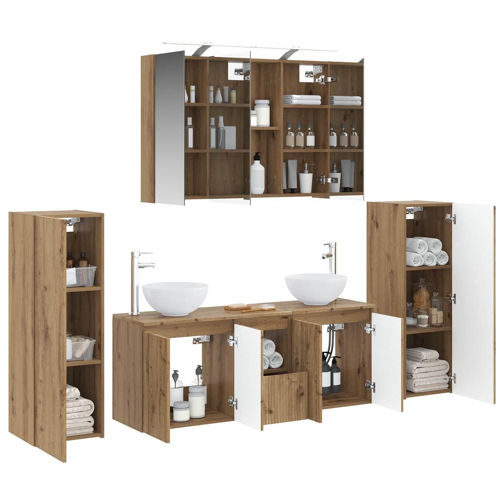 Bathroom Furniture Set 6 pcs Artisan Oak Engineered Wood and Glass