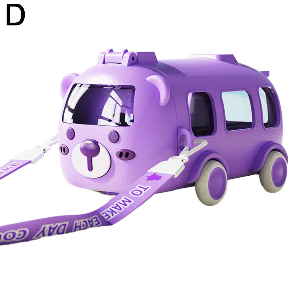 Детская бутылка для воды в виде автобуса 16 унций, автомобильная чашка для воды с соломинкой и ремешком, герметичная, съемная бутылка для воды-игрушка в виде автобуса для школы, спорта, путешествий