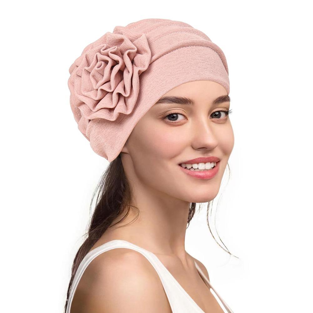 Side Flower Deign Women Headwrap Elegant Head Cover Lightweight Cozy Turban Cap Hair Loss Cover