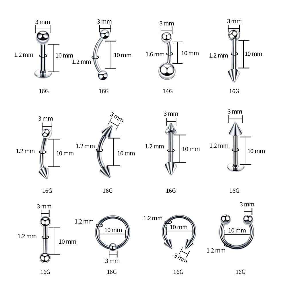 89-Piece Stainless Steel Piercing Set: Eyebrow, Lip, Nose, Horseshoe, and Belly Button Rings