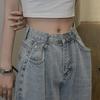 Elegant Jinslar Ayollar To'g'ri Keng Keng Oyoqli Yumshoq Denim Yiqilib Turuvchi Yuqori Bel Keng Oyoqli Jinsilar