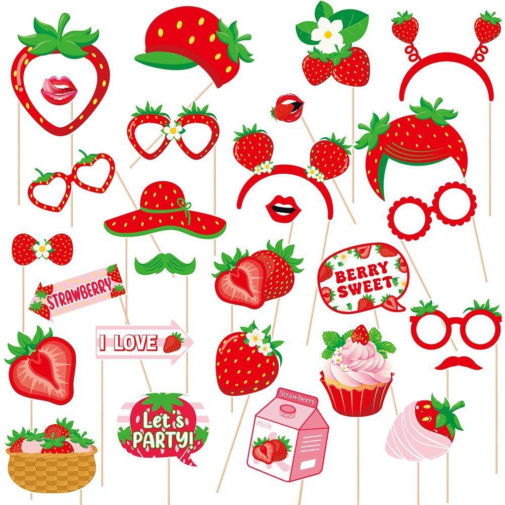 Strawberry Photo Booth Props Red Dress Up Costume Mask Birthday Wedding Decor