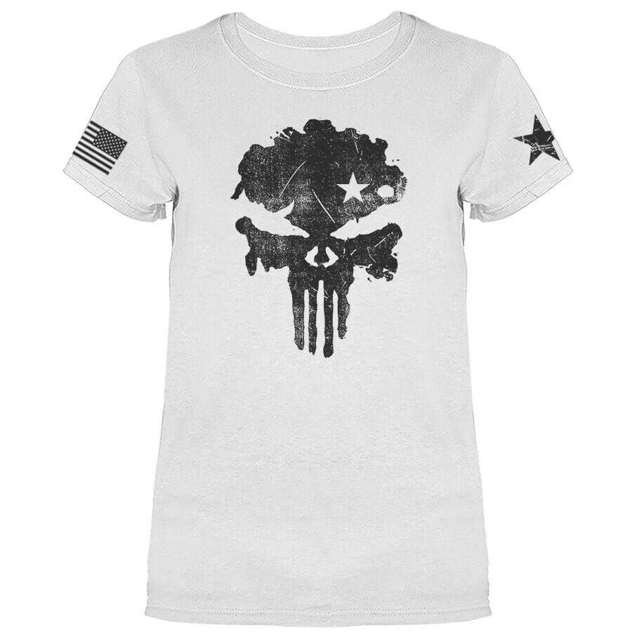 Skull US Flag American Pride Warrior Patriotic Military Women039s T-shirt