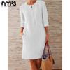 Women's Fashion Spring Fall Solid Color Print Long Sleeve O-Neck Loose Waistline Casual Dresses