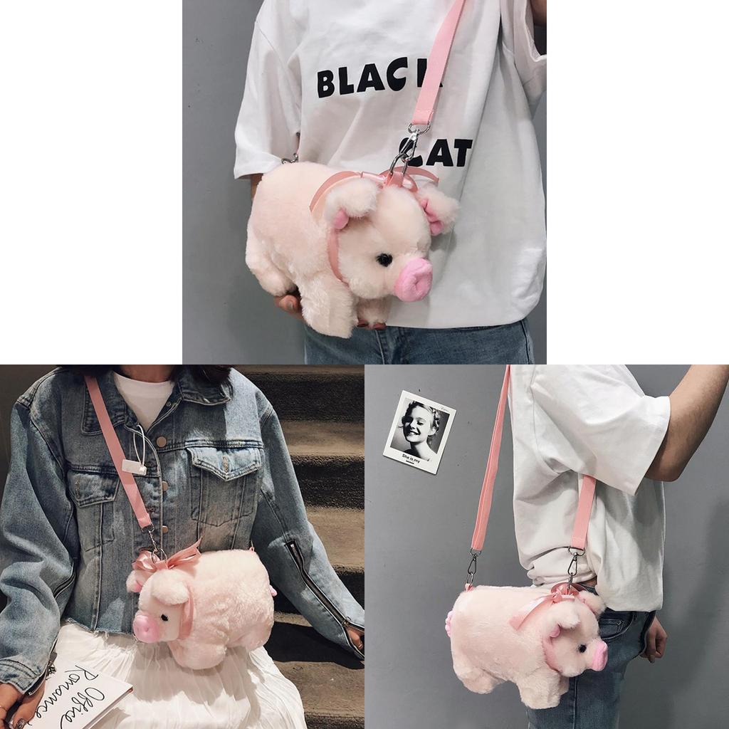 Cute Pig Plush Crossbody Bag For Girls With Soft Material And Inner Zipper Pocket