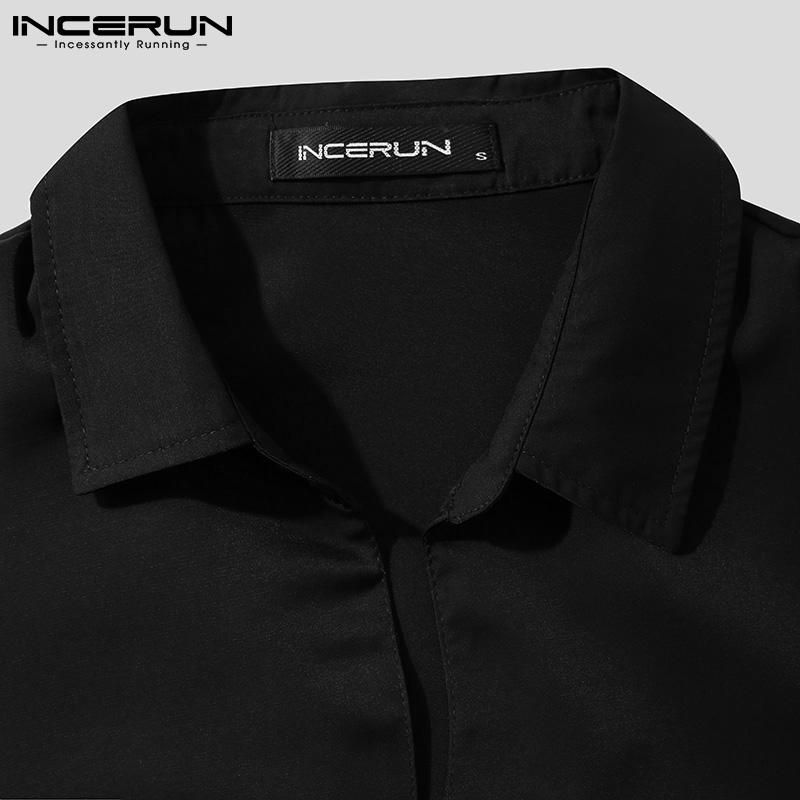 INCERUN Spring Mens Long Sleeve Shirt Solid Color Office Tops