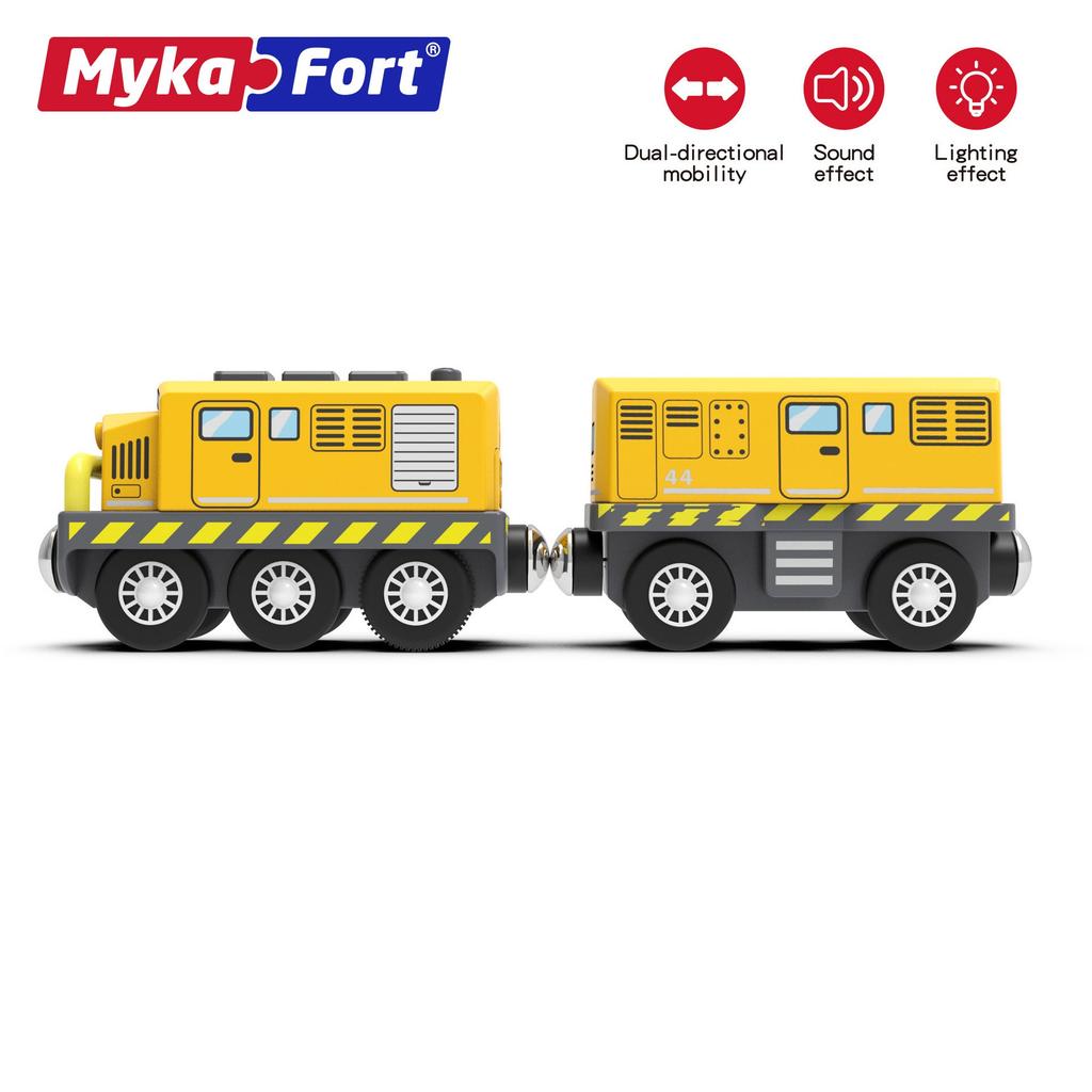 Деревянный рельсовый поезд оранжевый тяговый электромобиль детская игрушка совместимые деревянные строительные блоки сцена