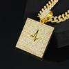 Hip Hop Electrocardiogram Lifeline Geometric Pendant Necklace With 13mm Box Buckle Cuban Chain Necklaces Fashion Jewelry For Men